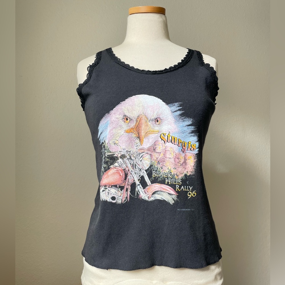 1996 Vintage Sturgis Black Hills Rally Lacy Tank Top Harley Davidson Shirt
